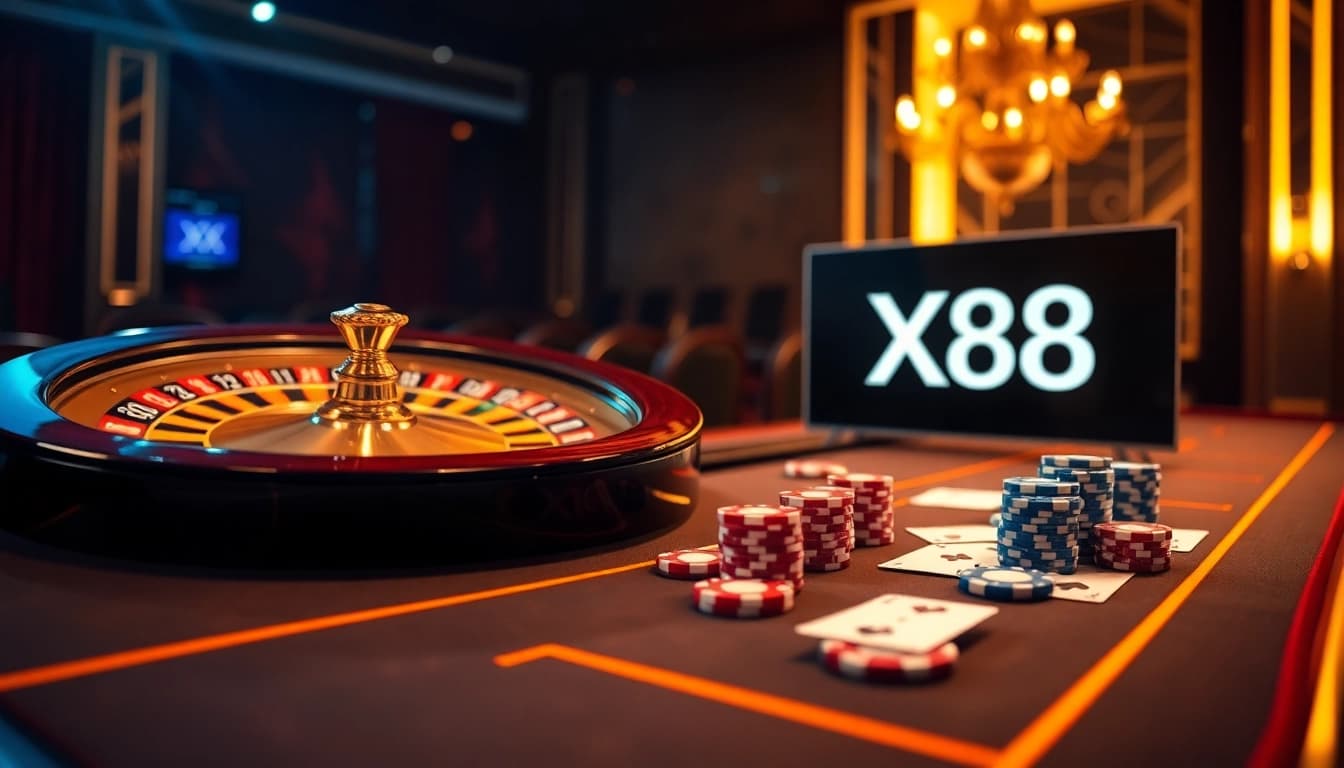 Experience the thrill of XX 88 with roulette, poker chips, and an elegant casino table.