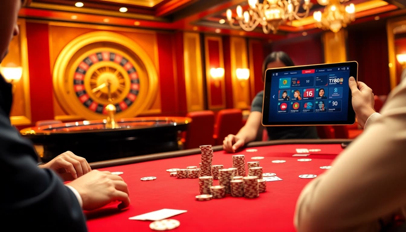 Experience the thrills of a poker game at TG88 link, with luxurious chips and a captivating roulette wheel.