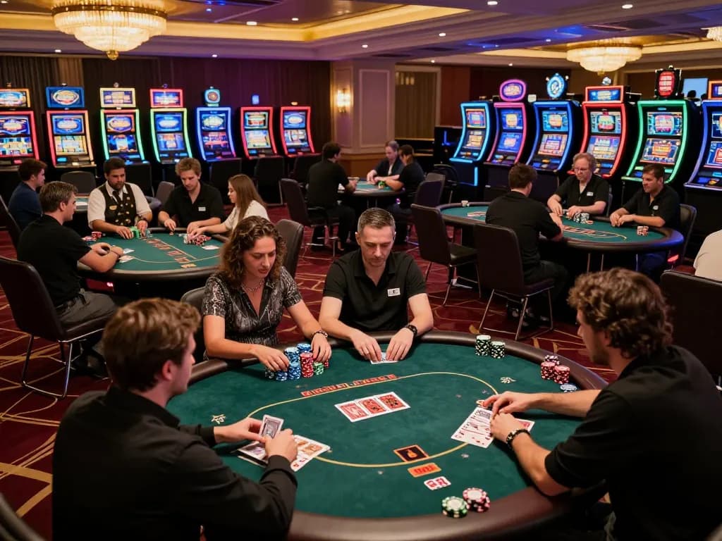 Pucuk138 action at a vibrant casino poker table with players strategizing their bets