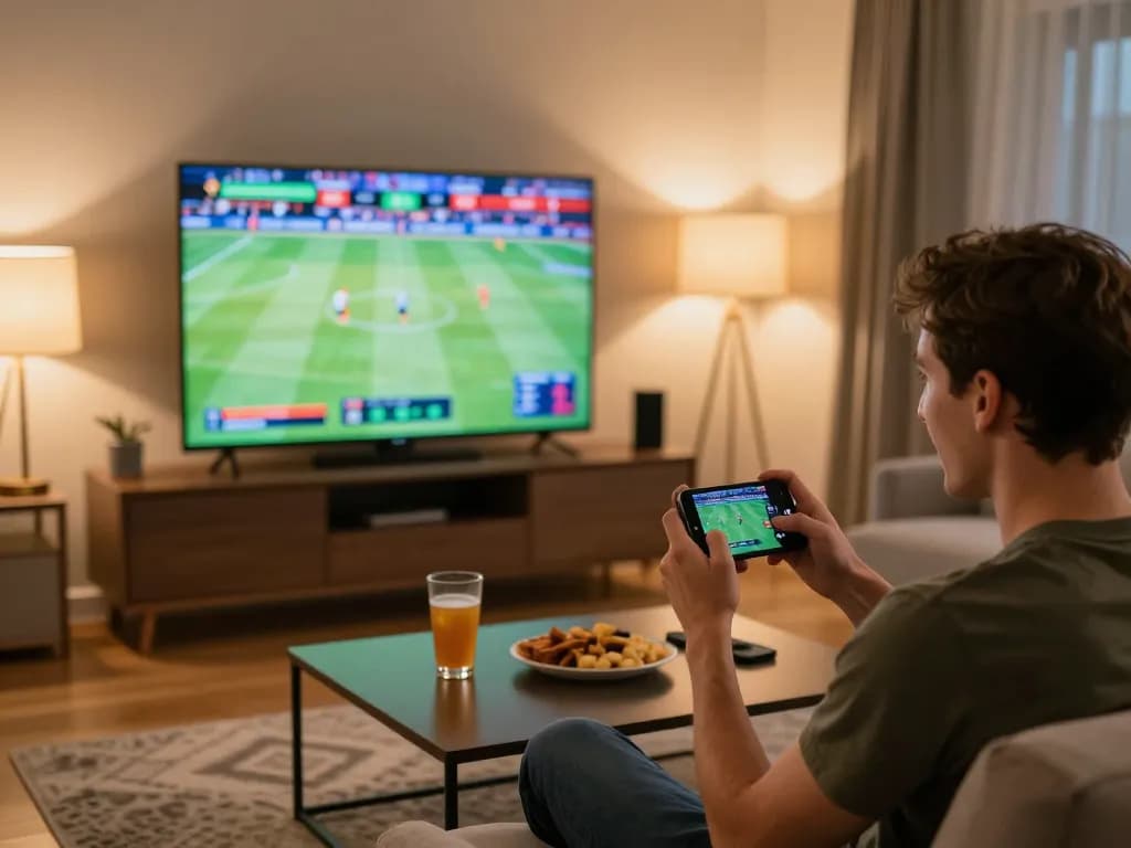 Betting on the latest games at 789Win with a smartphone while enjoying a comfortable home environment.