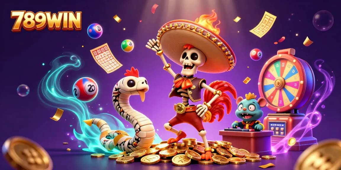 Experience winning thrills at 789WIN with lively characters and dynamic gaming elements in this rich illustration.