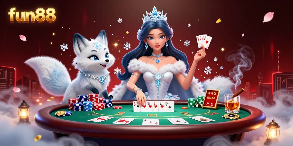 Experience thrilling action at fun88 with a stunning 3D portrayal of a glamorous casino scene featuring poker elements.