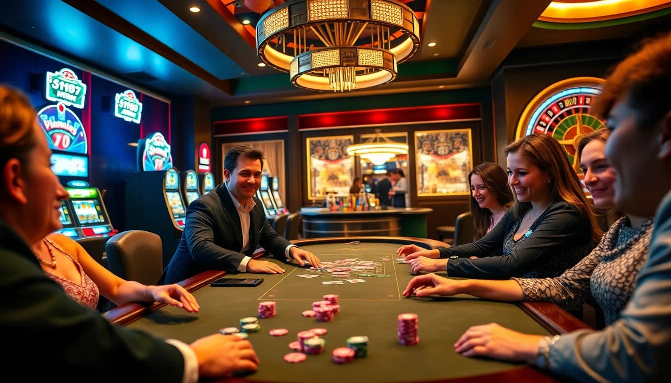 Engaging players at a b52 casino table, highlighting excitement in poker gameplay.