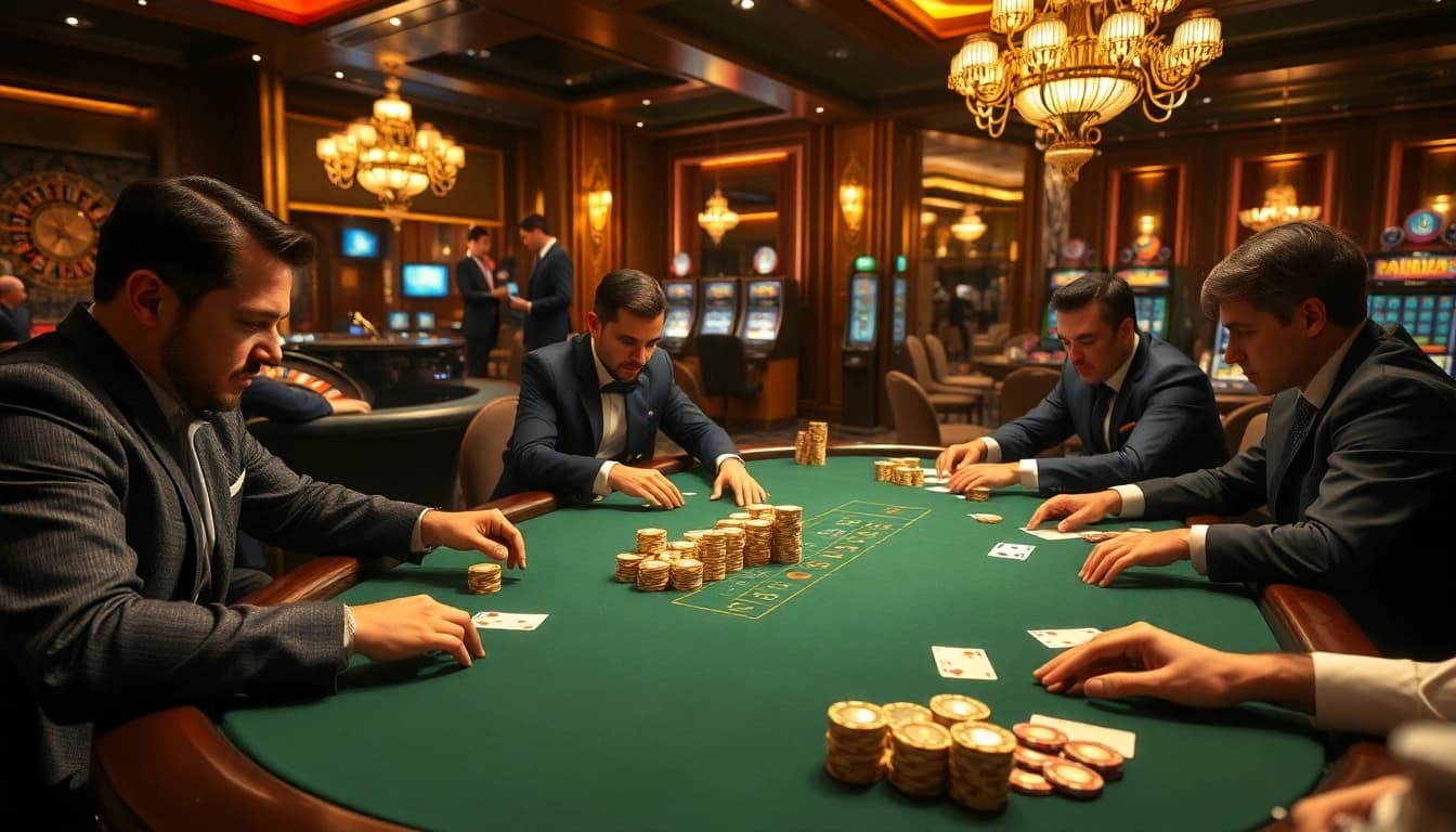 High-stakes poker at nhà cái 8kbet featuring professional players and luxury atmosphere.
