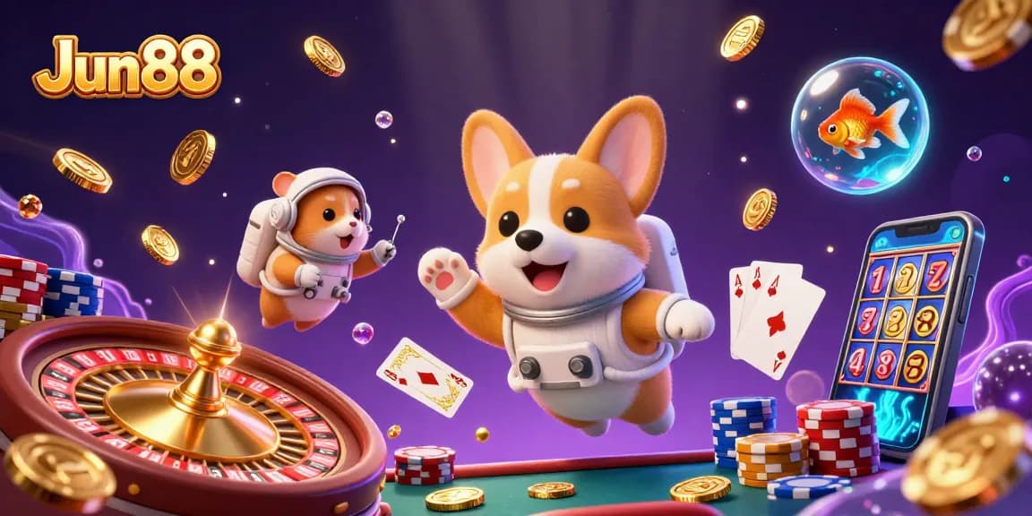 Experience thrilling fun at Jun88 with this visually immersive 3D casino space scene.