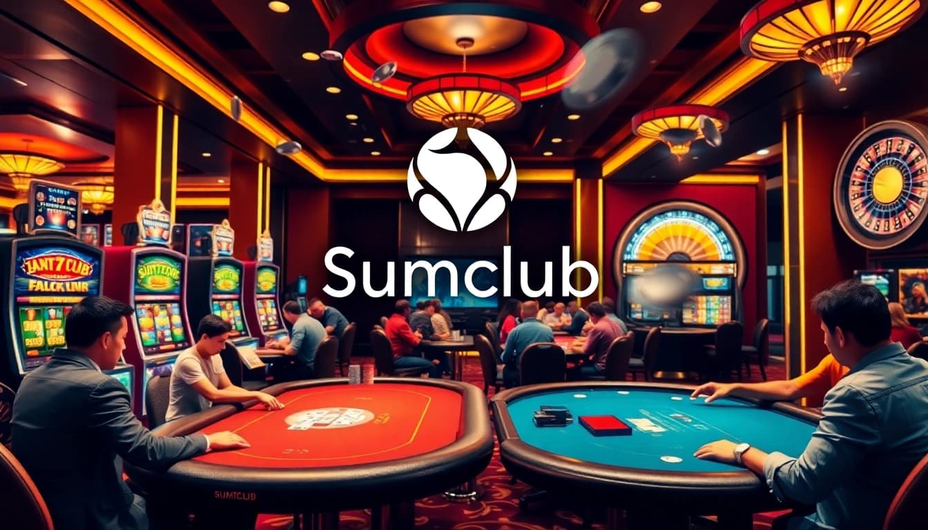 Experience thrilling gameplay at Sumclub's upscale casino with lively poker tables and dynamic slot machines.
