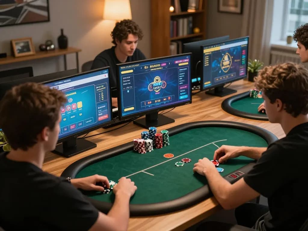 Twin68 online players engaging in strategic moves during a poker game at home.
