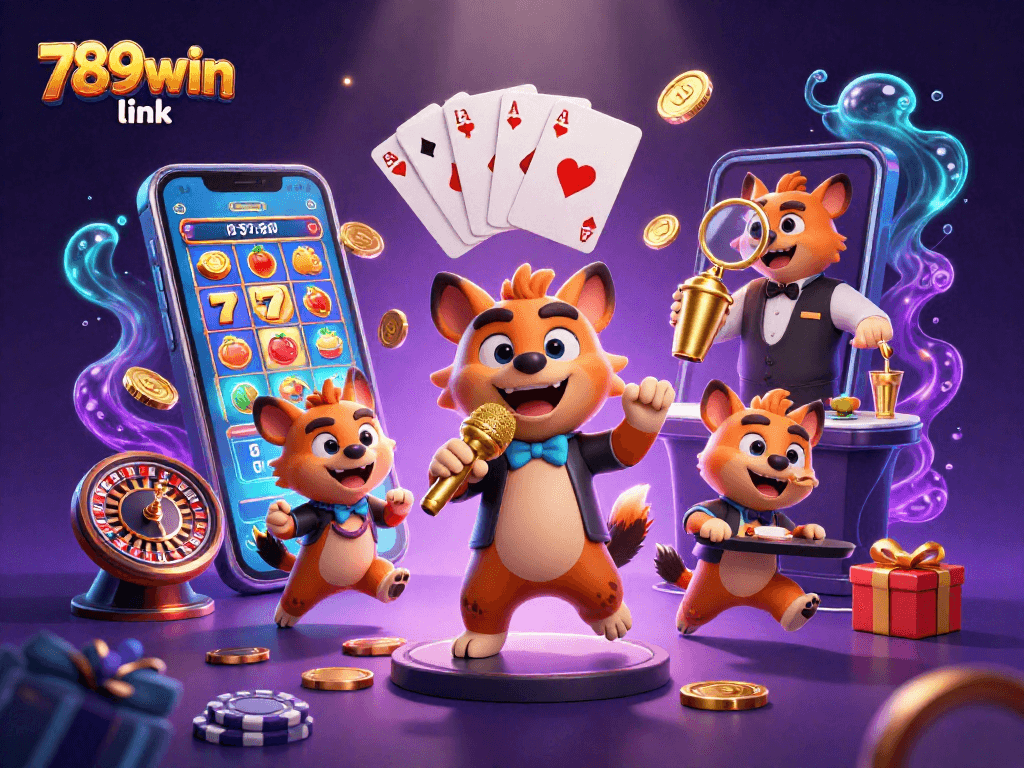 Experience the thrill of the 789win link as hyenas entertain in a vibrant casino scene.