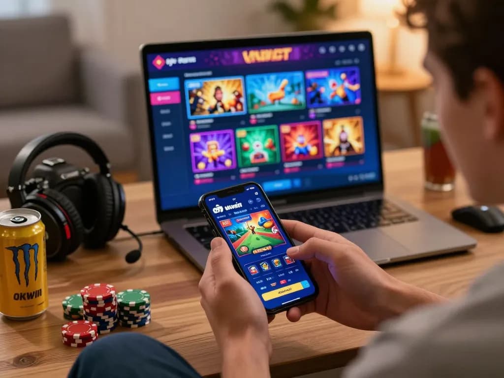 Captivating gaming experience at https://okwin68.net/ with players engaged in online betting activities in a vibrant atmosphere.