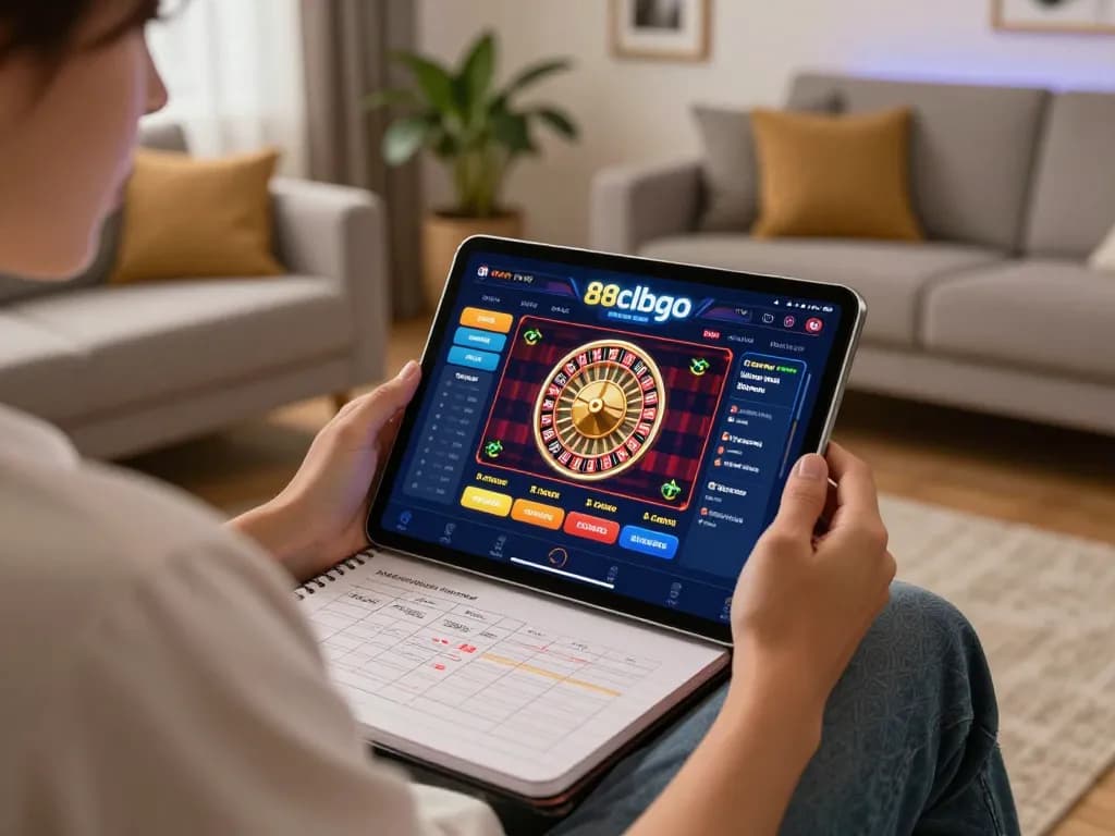 Engage in thrilling mobile gaming with 88clbgo on a cozy tablet setup at home.