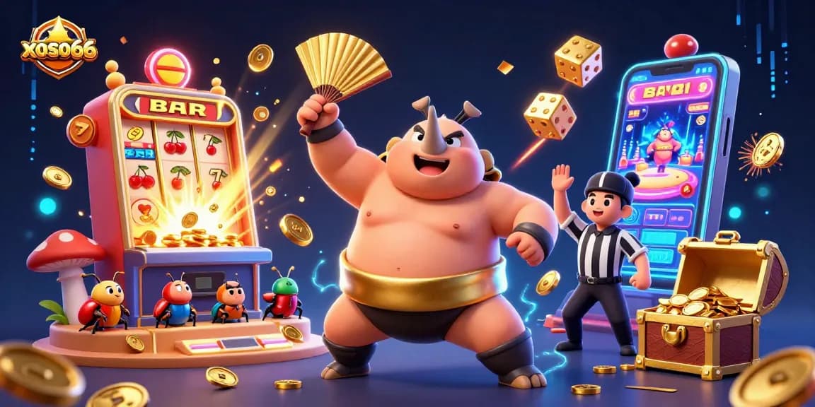 Experience xoso66's thrilling jackpots in this vivid 3D casino illustration with unique gaming elements.