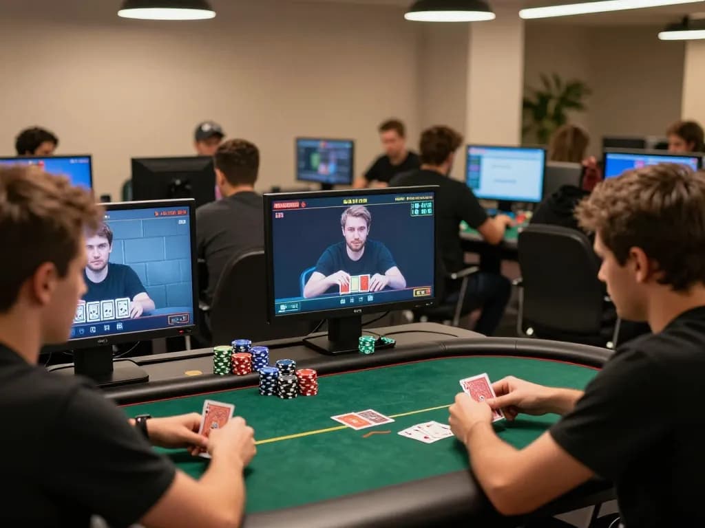 Engaged players at nhà cái cm88 online poker tournament, showcasing strategic gameplay in a modern setting.