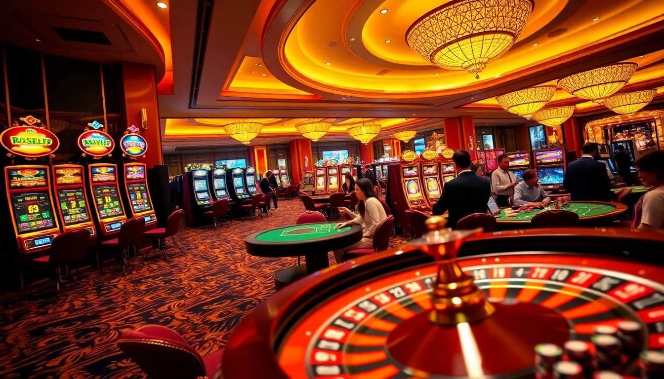Engaging players immersed in 'go8' online gambling, featuring vibrant casino elements.