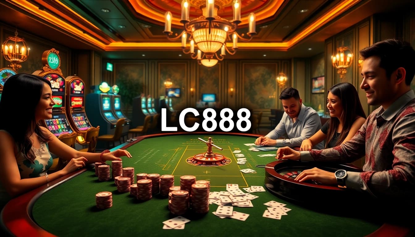 Experience the thrill of online gambling with LC88 link displayed on vibrant casino elements.