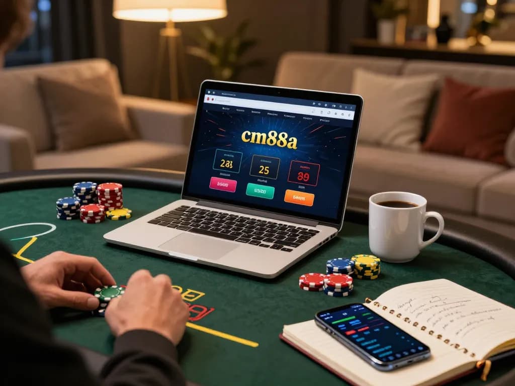 Engaging player strategizing on cm88a gaming interface from a cozy home office.