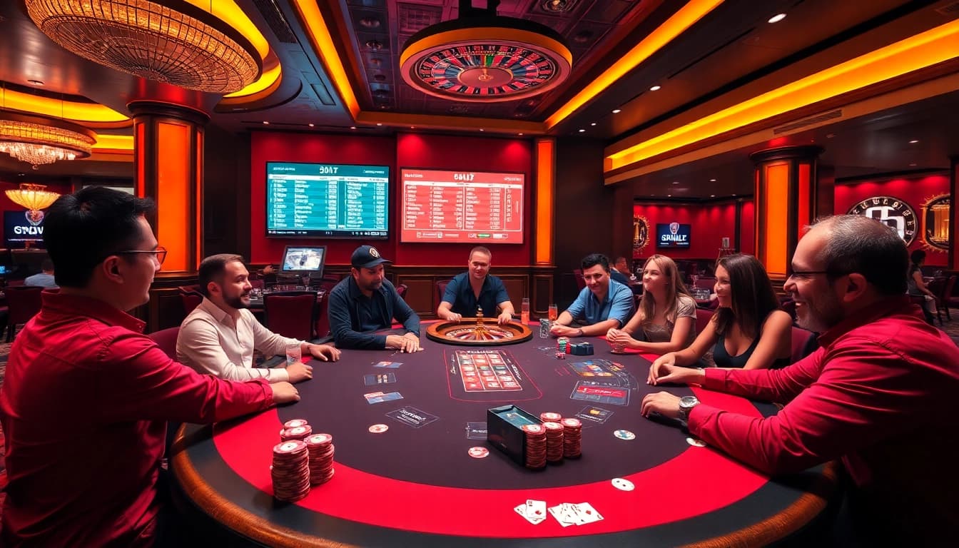 Engaging poker game scene showcasing bsport with colorful chips and thrilling casino ambiance.