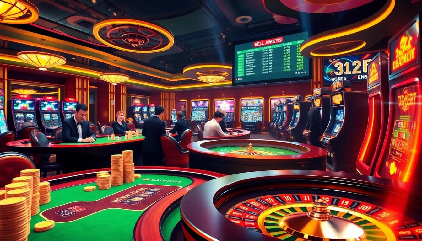 Exciting online gambling action at https://tylekeonhacai5.plus/ with colorful tables and poker chips.