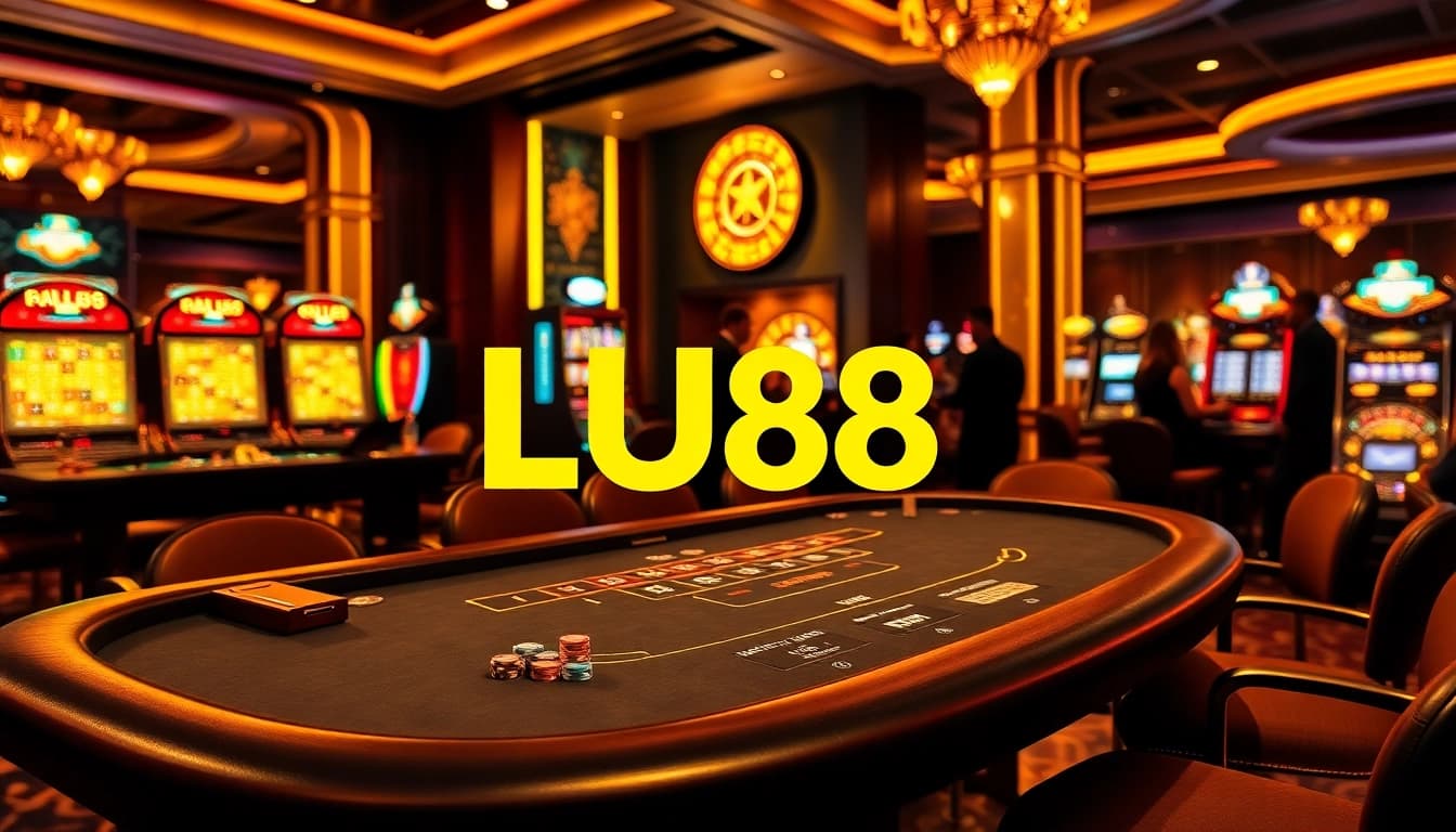 Experience the thrill of gambling with LU88 at a sophisticated casino featuring blackjack and vibrant slot machines.