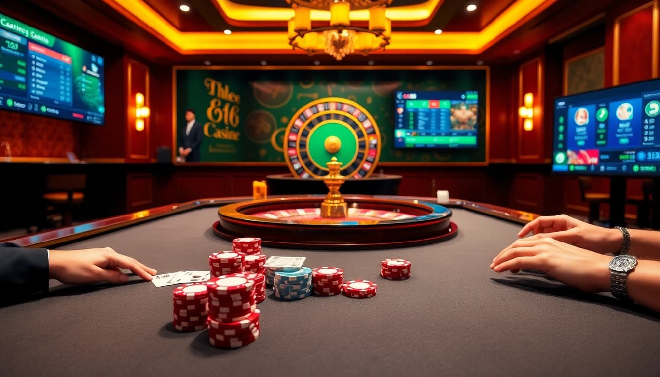 Experience the excitement of GG88 with professional poker chips and a luxurious casino setting.