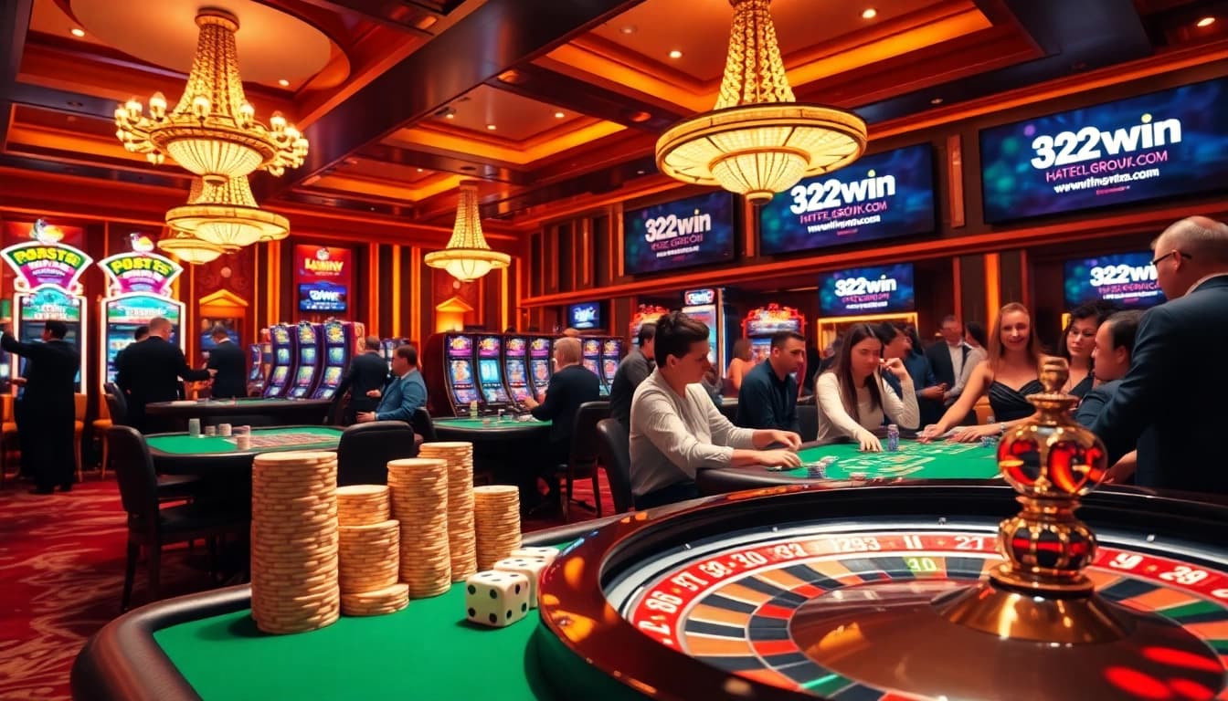 Engaging scene of gambling at https://32wingroup.com/ with poker tables and slot machines creating excitement.