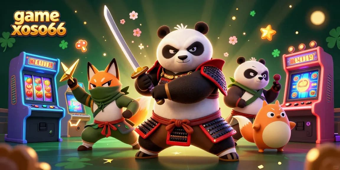 Experience the thrill of game xoso66 with vibrant samurai panda and ninja fox in action.