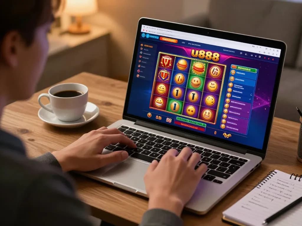 Engaging online gaming session at u888 showcasing vibrant casino interface on laptop