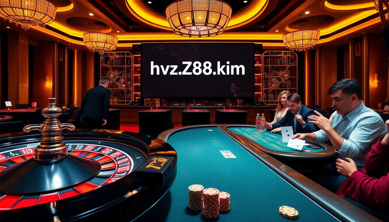Exciting gamblers enjoying their wins at https://hz88.kim/ with vibrant casino visuals.