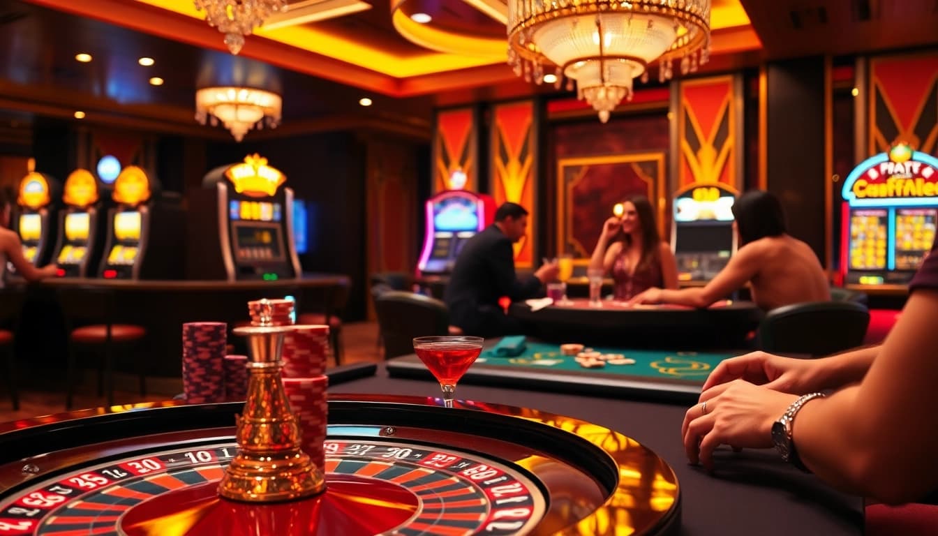 High-stakes gambling action at fun79 casino with vibrant chips and roulette wheel.