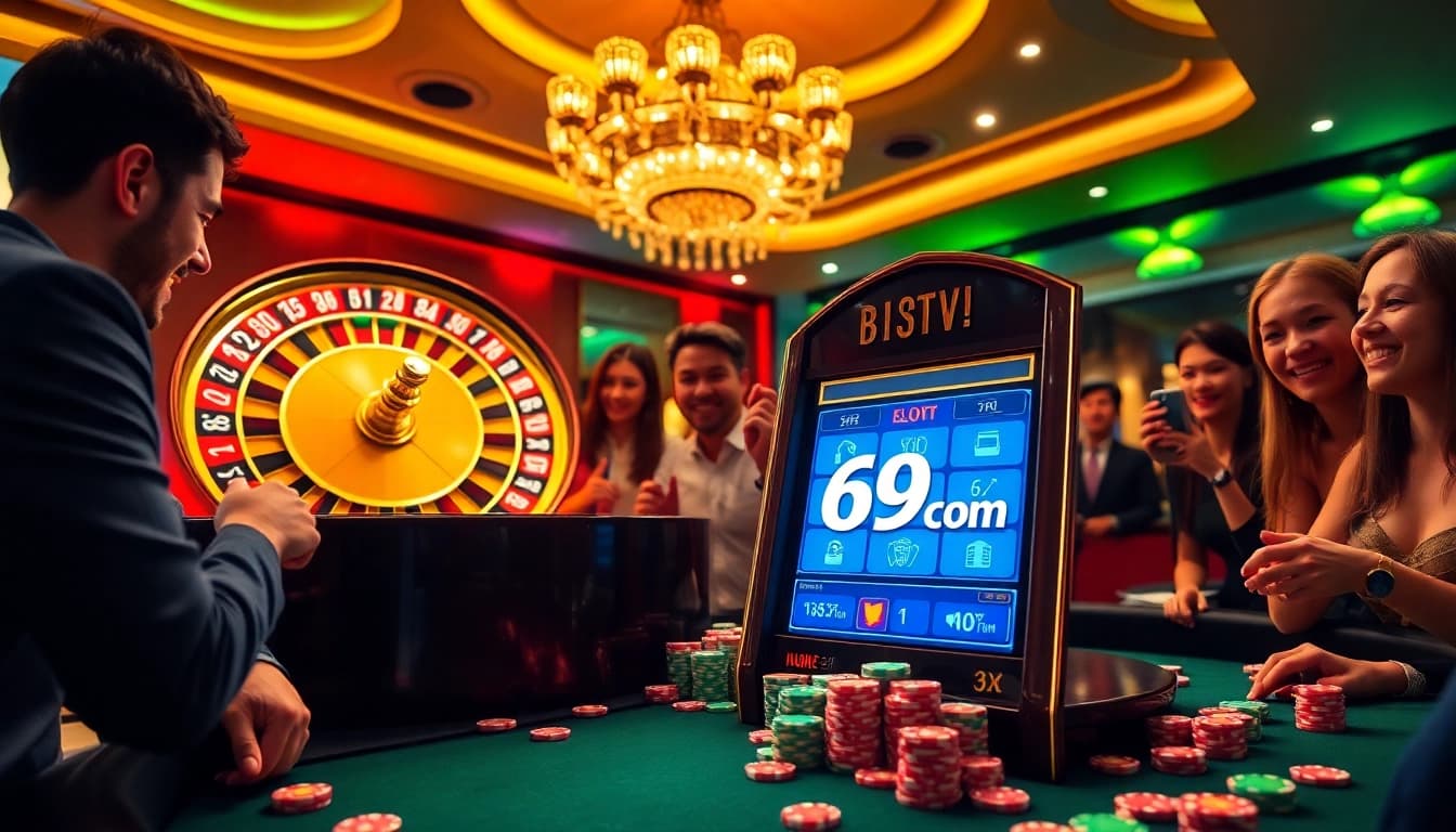 Engaging casino scene with players enjoying games at 69vn.com, highlighting excitement and professional thrills.
