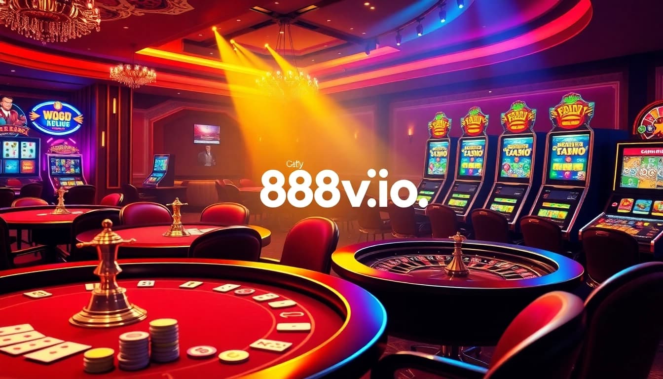 Experience thrilling gameplay at https://888vi.io/ with a luxurious casino setting featuring poker, roulette, and slots.