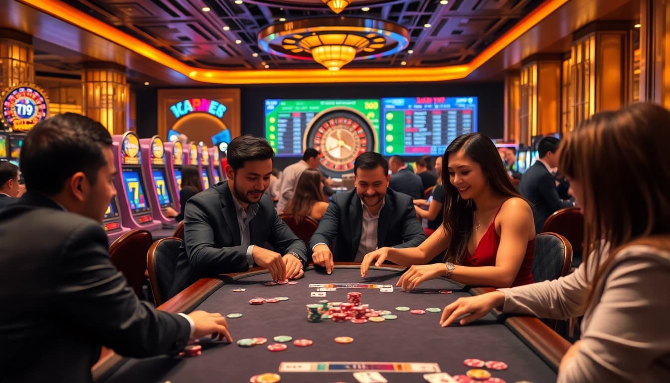 Players enjoying a thrilling game experience at https://xx88.moe/, showcasing vibrant casino elements and excitement.
