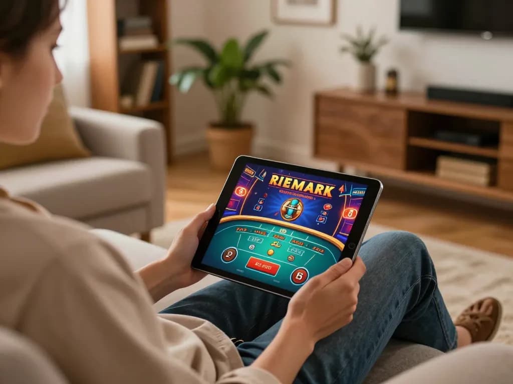 Player enjoying online casino games on a tablet at home, immersed in the uu8855 gaming experience.