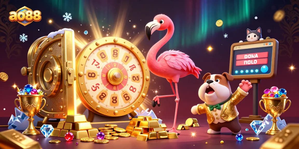 Experience excitement with ao88 in a vibrant game show scene featuring a flamingo host and other lively characters.