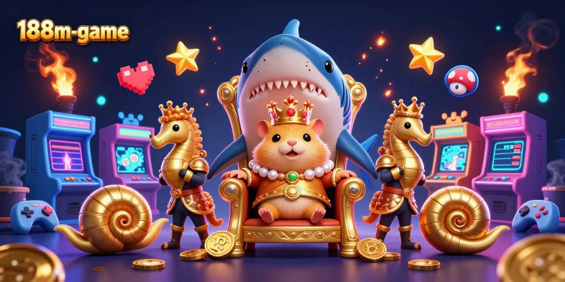 Engage with thrilling gameplay at 188m-game featuring a hamster king in a colorful casino scene.