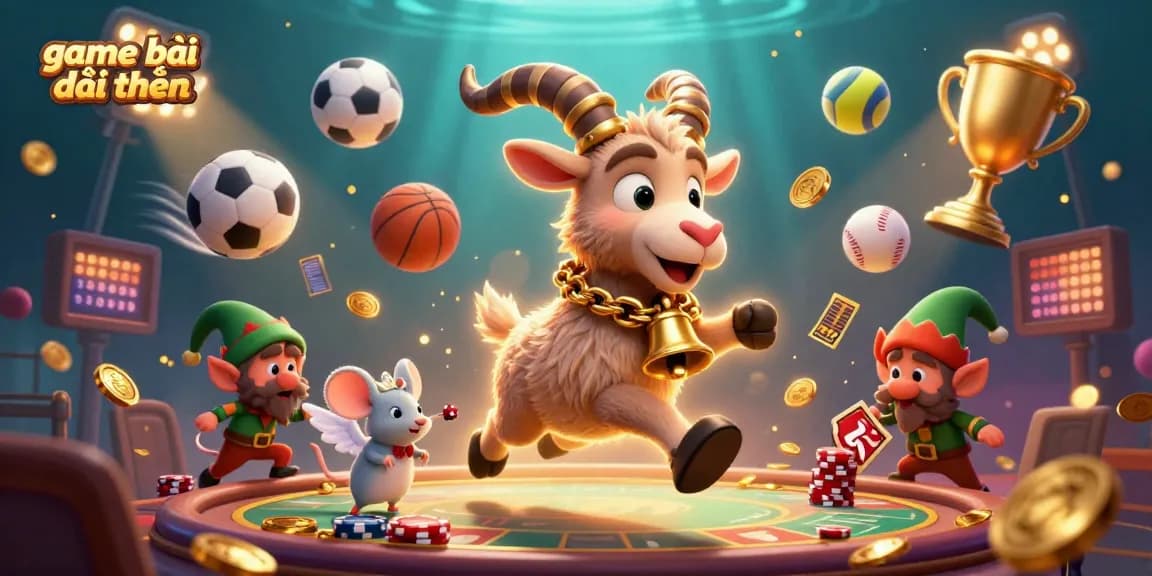 Engage in game bài đổi thưởng with festive characters at a holiday-horror casino featuring dynamic sports elements.