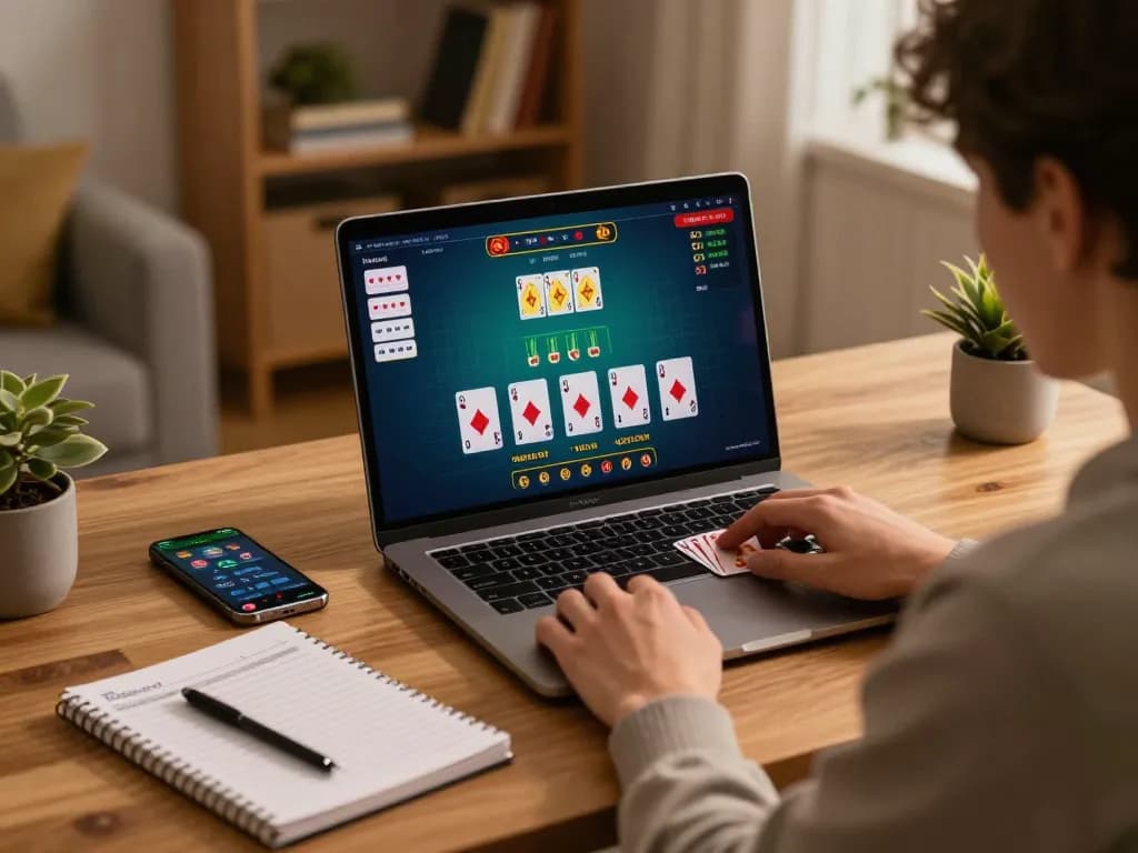 Engaged player managing bankroll while playing hd88 online blackjack at home