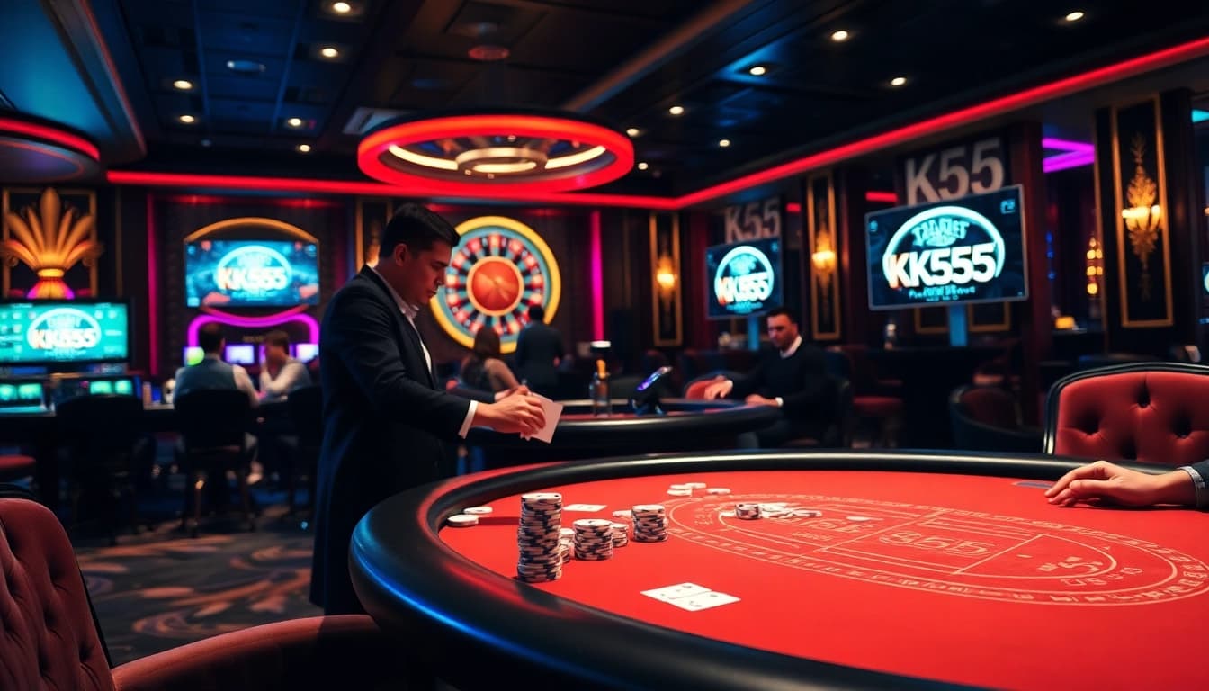 Players engaging in a high-stakes game at the KK55 casino table.