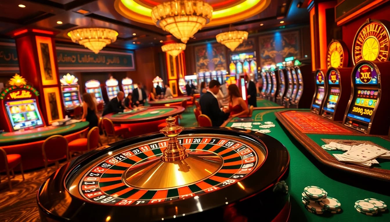 Players engaging in high-stakes gaming at https://nohu90.pink/, surrounded by luxury casino elements.