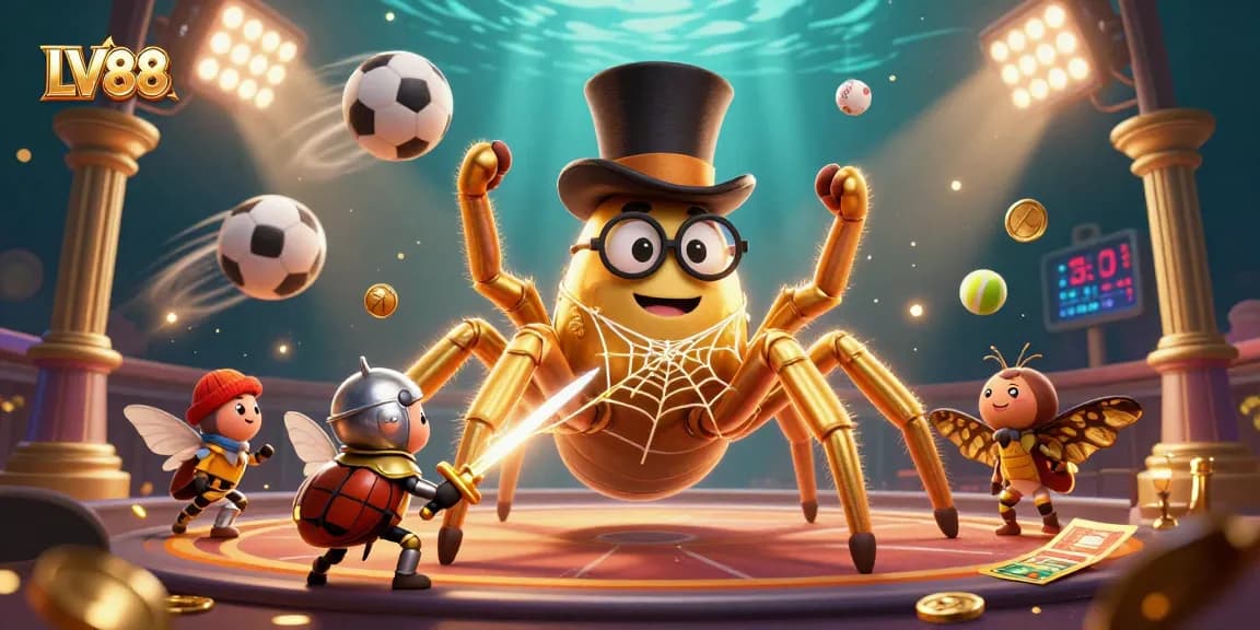 Experience LV88's exciting betting action with a vibrant 3D casino scene full of dynamic sports elements.