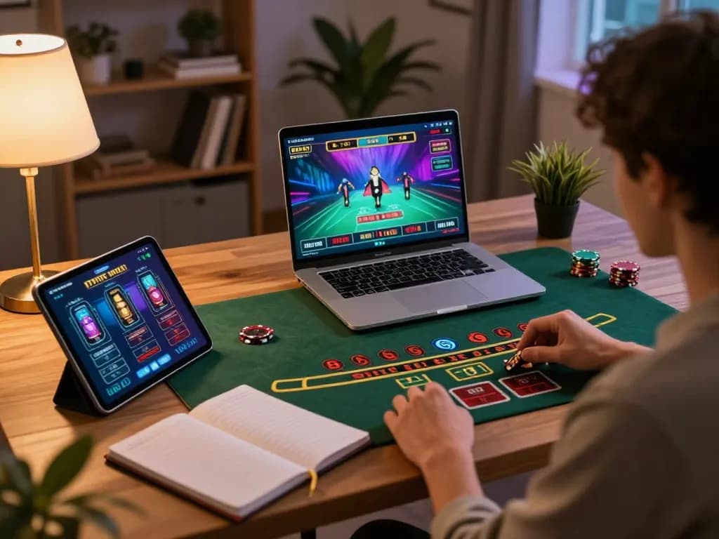 Player engaging in vb88 live dealer blackjack game on laptop, showcasing responsible online gambling.
