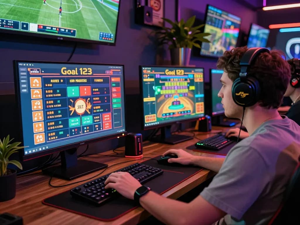 Exciting gaming setup showcasing Goal 123 online betting options with vibrant visuals and immersive atmosphere.