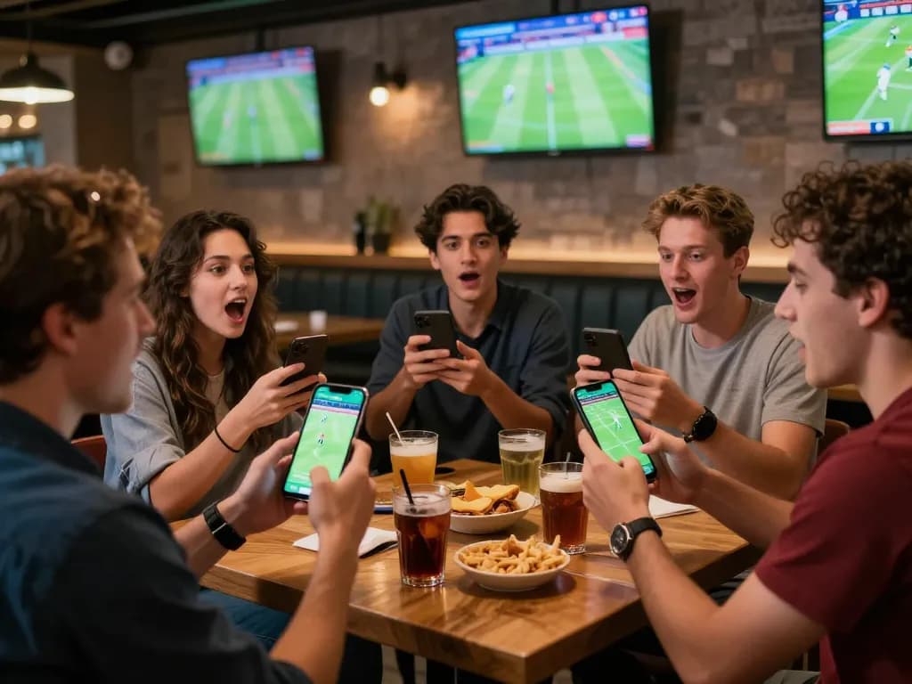 Fans engaging with the Bsport app while watching live sports, creating an exciting betting atmosphere