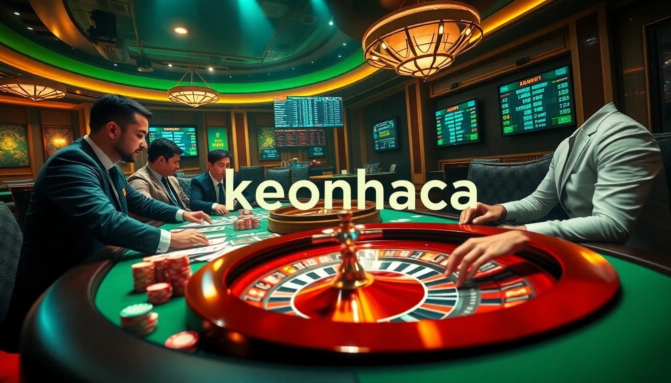 Engage in the thrill of sports betting and keonhacai with dynamic casino visuals of poker chips and real-time odds.