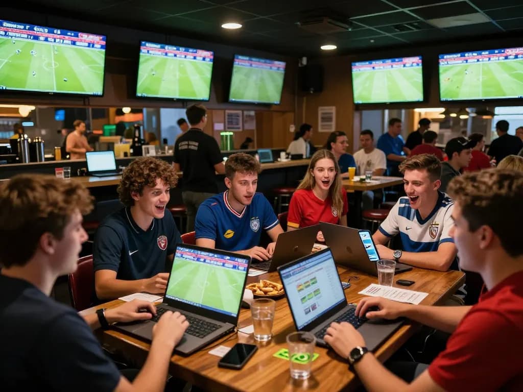 Socolive trực tiếp bóng đá experience at a busy sports bar, with patrons engaged in betting while watching live sports.