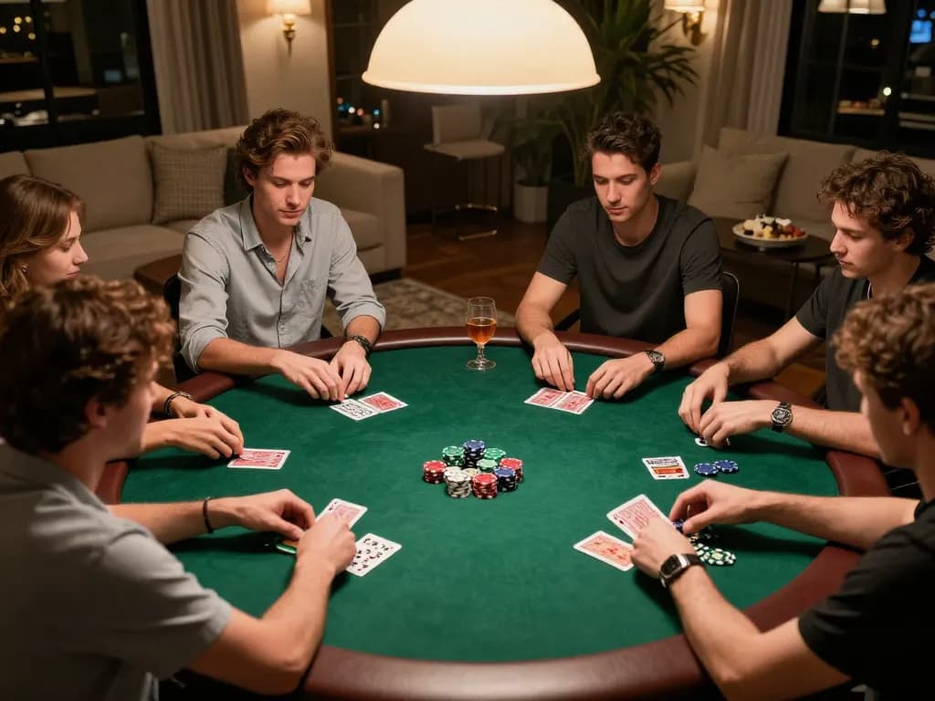 Gathering at home with friends for a friendly poker game, showcasing nhà cái uy tín in a relaxed atmosphere.