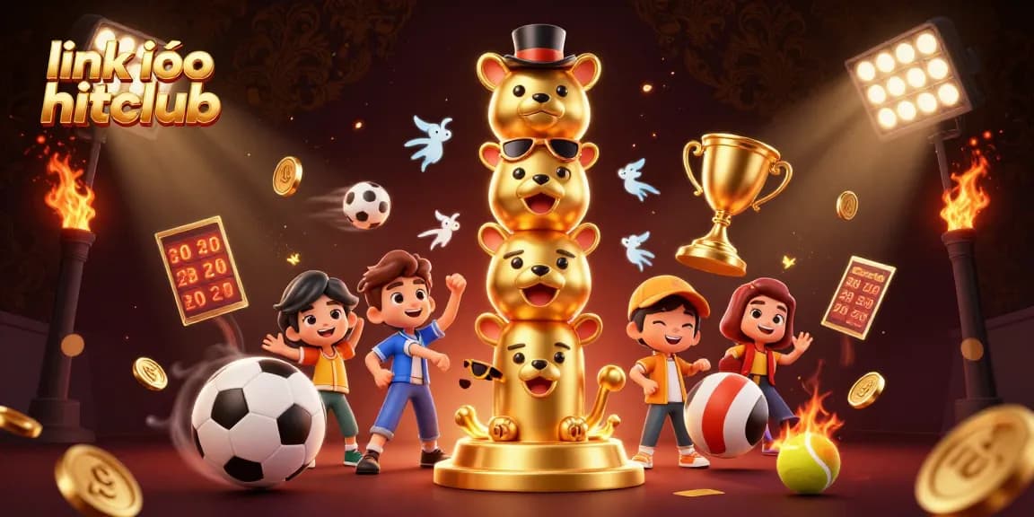 Engage with a vibrant gaming scene at link vào hitclub, featuring a golden totem and dynamic sports elements.