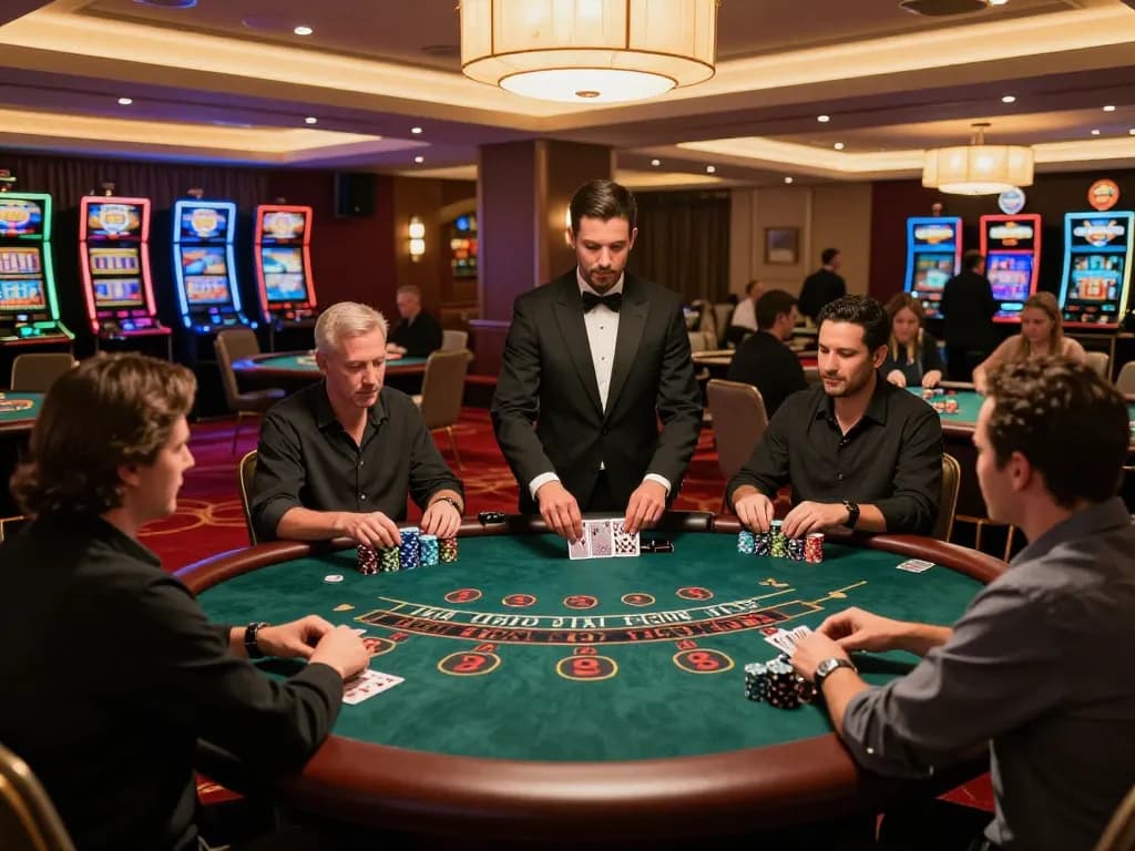 Experience blackjack action at 789WIN, where players strategize and engage under warm casino lights.