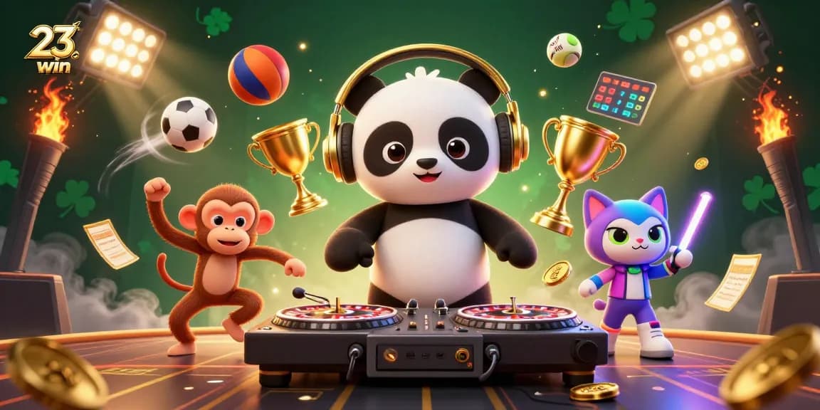 Experience the excitement of 23win, with dynamic games and vibrant characters in a lively casino scene.