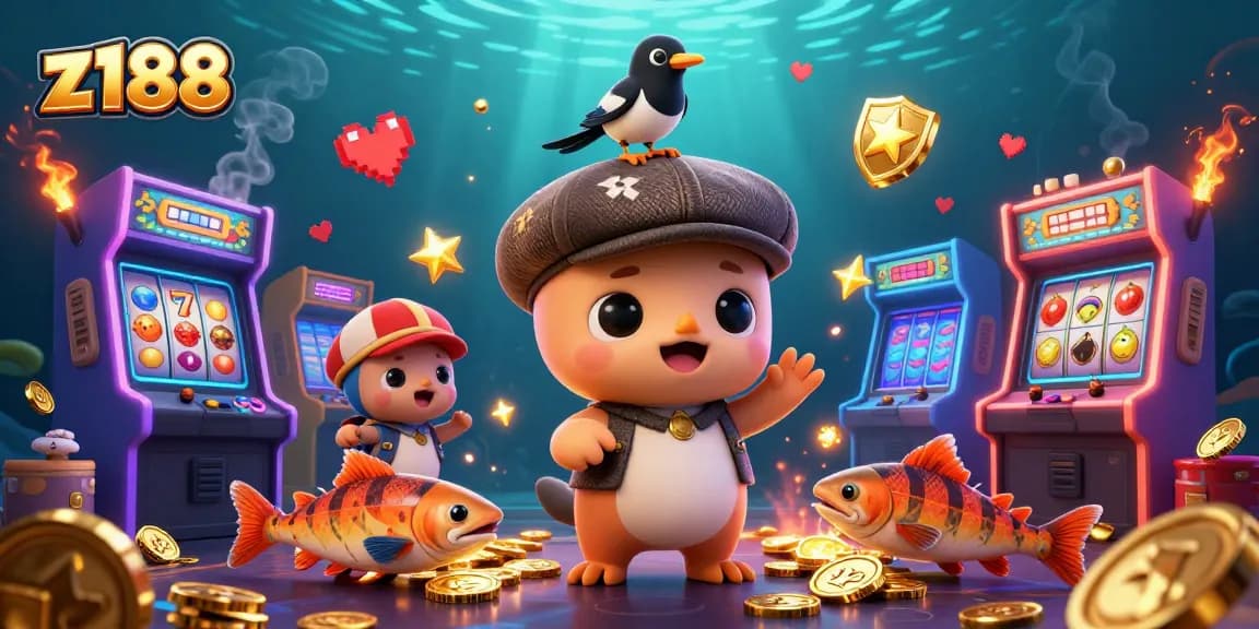Experience vibrant gameplay with z188 featuring Nessie and friends in a lively casino-themed scene.
