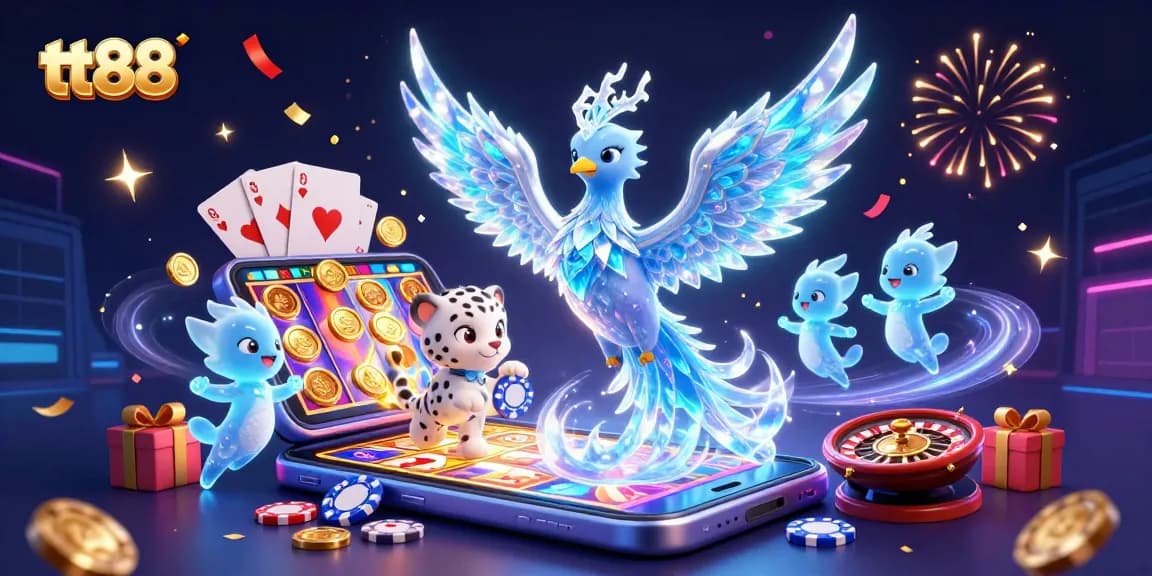 Enjoy exciting wins at tt88 while experiencing vibrant gaming with a majestic phoenix and lively sprites.